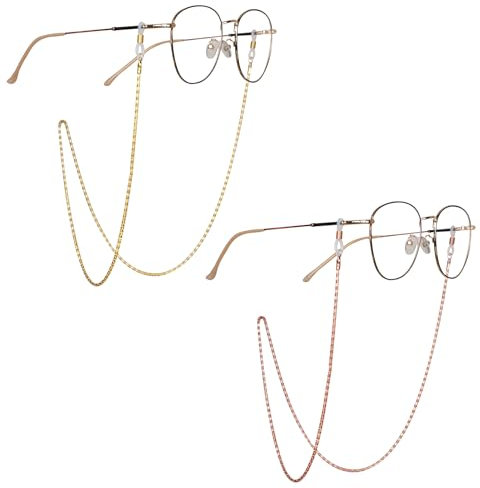 Brillenketten für Damen und Herren 2 Stück, Brillenband 70CM, Stilvolle Brillenkette Modern, Vergoldet Korrosionsbeständige Brillenkette für Lesebrillen Sonnenbrillen Sportbrillen, Golden und Rotgold
