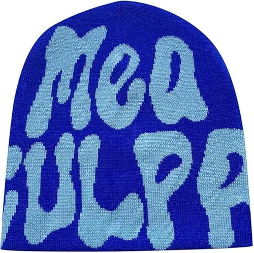 Generisch Beanie Mütze Herren Damen Teenager Y2k Cap Winter Knit Skater Beanie Mütze Hip Hop Strickmützen Baumwolle MEA Culpa Printed Y2k Beanie Cap Hat