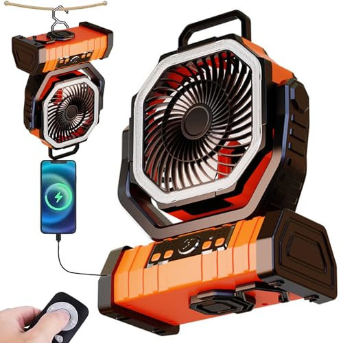 Ventilador De Camping Recargable 20000mAh con Luz Led Y Gancho – Oscilación De 270°, 4 Velocidades, Brillo De 3 Niveles, Ventilador De Escritorio USB Portátil para RV, Senderismo, Pesca, Tiendas