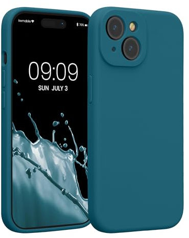 kwmobile Handyhülle kompatibel mit Apple iPhone 15 Hülle - gummierte Handy Case aus Silikon in Petrol matt