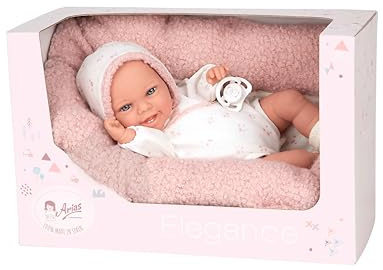 ARIAS Elegance Babyto Puppe, 35 cm, Kleid in Rosa, Weiß und Blumen, Gewicht eines echten Babys, inklusive Schnuller und Kissen, Spielzeug für Kinder Aller Altersgruppen (ARI60870)