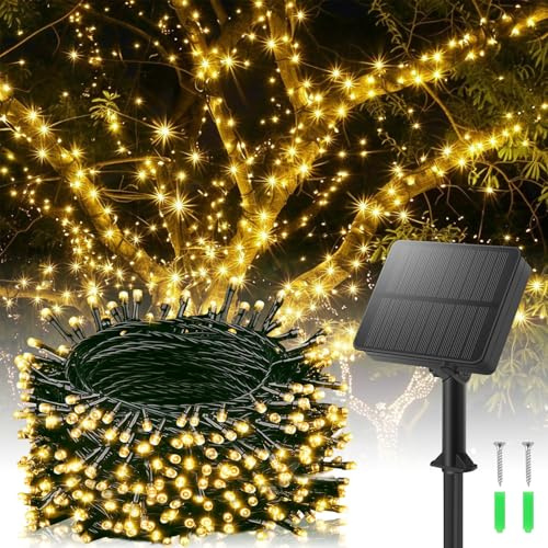Solar Lichterkette Outdoor, 20M 200LED Solarlichterkette Außen Wetterfest | 8 Modi Warmweiß IP65 Wasserdicht LED Lichterkette Aussen für Balkon Garten Party Terrasse Deko
