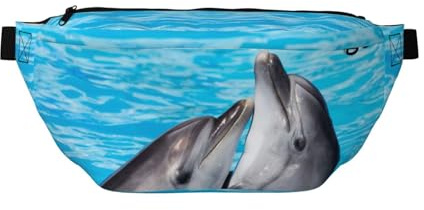 Bauchtasche für Herren mit verstellbarem Gürtel, Wasserspiel-Delfin-Hüfttasche, Wasserspielender Delfin, Einheitsgröße