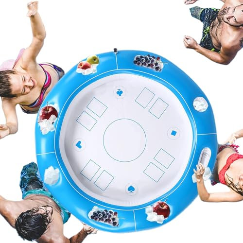 Table flottante de piscine, table flottante pour piscine, bureau de jeu de cartes gonflable, table de billard portable pour 4 à 6 joueurs avec support de nourriture et boissons pour jardin, cabane