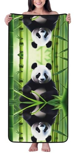 PHAYAH Badetuch mit süßem Panda-Motiv, saugfähiges Korallen-Fleece-Handtuch für Hotel, Yoga, Fitnessstudio, Dusche, Spa, Badetuch, 68 x 140 cm, schwarzer Saum