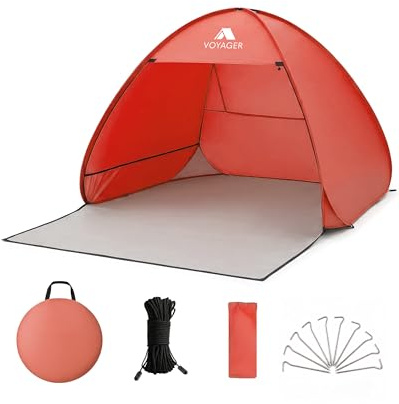 Voyager Beach Tent – Super Easy Pop-Up, Large Space, UPF 50+ UV Protection, Premium Quality, Lightweight & Portable, Versatile Outdoor Shade, 2-Person, Compact Folded Size (Coral)