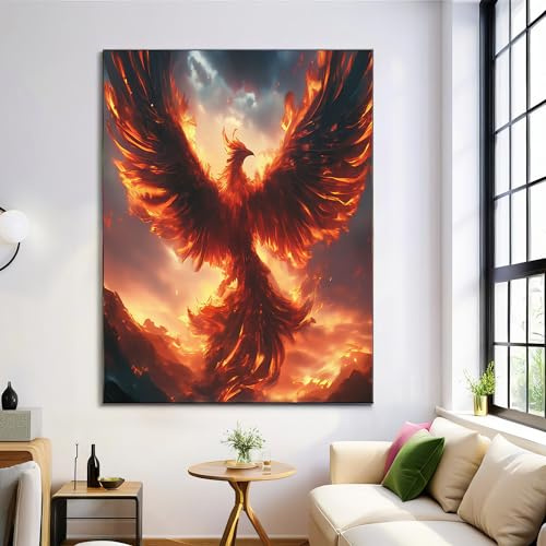 Leinwand Bilder 70X100Cm Phönix Aus Der Asche Xxl Wanddeko Wohnzimmer Aesthetic Room Wohnungs Decor Deko Zimmer Wandbilder Modern Bild Auf Kunst Fantasietiere Schwarz Und Rot