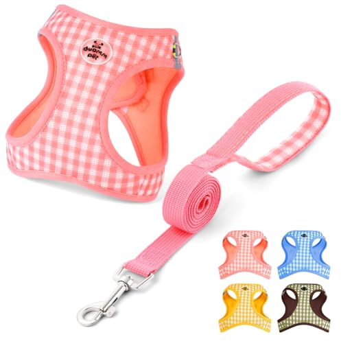 OFFCUP Hundegeschirr Leine Set für Hunde & Katzen Atmungsaktive Step-In Geschirr aus Mesh mit gepolsterter Weste Anti Zug Reflektierend Verstellbar Weich Welpengeschirr Katzengeschirr, Rosa, M
