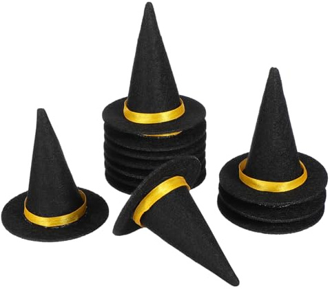 NUOBESTY 12Pcs Halloween Witch Hat Bottle Toppers - Black Felt Wine Bottle Decorations for Halloween Parties, DIY Crafts, Themed Events