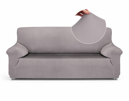 Textilhome Sofabezug TEIDE 2-Sitzer elastisch Sofaschoner Hellgrau dehnbar | Elastische Passform für 2-Sitzer-Sofas von 130 bis 180 cm. Inklusive rutschfester Schaumstoffrollen für optimalen Halt.