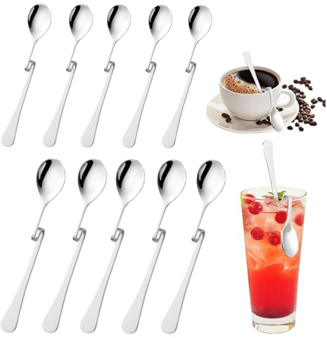 10 Stück KaffeelöffelEdelstahl,Schwer HoniglöffelEdelstahl Mit Knick,Marmeladenlöffel,Honiglöffel Edelstahl,Latte Macchiato Löffel Edelstahl,Spiral Hängender Rührlöffel Marmelade Löffel Für Sirup