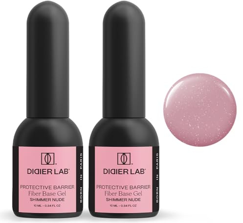 DIDIER LAB Fiber Gel Base Coat Shimmer Nude Set – Strengthening Builder Base with Vitamins and Minerals – Flexible Nail Support with Self-Leveling Fiberglass Formula – Perfect Natural Gel Manicure