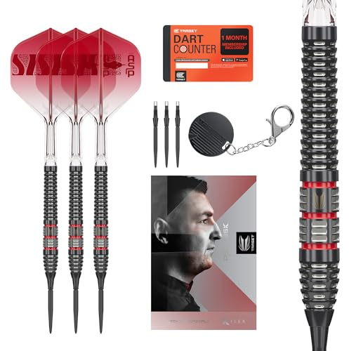 Target Darts Nathan Aspinall Steel Tip 95K Dart Set 22G | 95% Wolfram-Darts | K-Flex Nr.2 Flights & Shafts | Swiss Storm Black | SP Tool inklusive | Player Edition Professional Dart Set