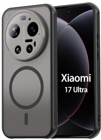 betterfon Magnetic Case für Xiaomi 17 Ultra - Hülle für kabelloses Laden, Rückseite Transparent Matt, Stoßfeste Schutzhülle mit Magnet-Ring,Schwarz