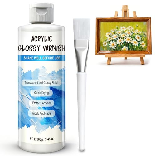 Acrylic Varnish, Varnish for Acrylic Painting, Decorators Varnish, Ideal for Acrylic Paint Thinner, Fluid Painting Agent and Modeling Paste Protective Cove - Gloss Varnish, Water Heat Resistant, 268g