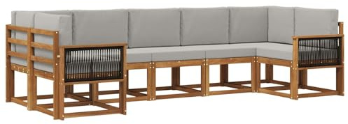 vidaXL Outdoor-Sofagarnitur mit Kissen 7 pcs Natürlich und Hellgrau, Garten-Sofa-Set, modernes Outdoor-Modular, Patio-Sitzgruppe, Akazienholz-Möbel, Lounge für den Hinterhof