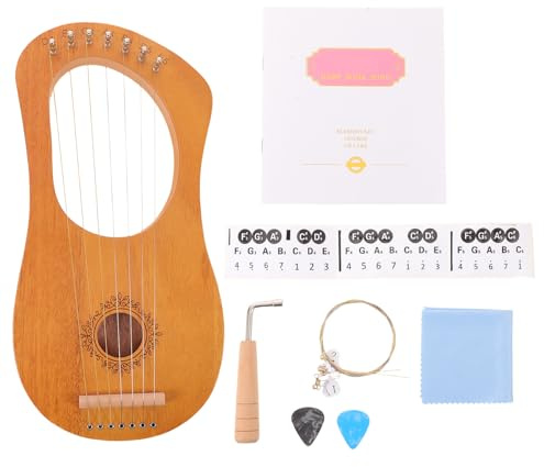 YARNOW 1 Set Mini-Lyra-Harfe | 7-saitige Lyra-Harfe inklusive Schraubenschlüssel, Ersatzsaiten, Tonleiteraufkleber und Notenbuch für Kinder und erwachsene Anfänger