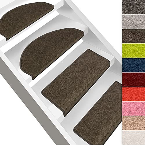 casa pura 15x Treppenstufen Matten, Stufenmatte innen für Treppe, Dynasty Velours Treppenteppich selbstklebend, Teppich für Treppenstufen (rechteckig, Schlamm)