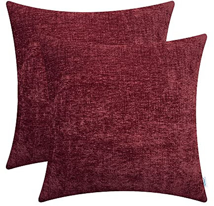 CaliTime Kissenbezüge Kissenhülle 2 Stück Cosy Kissenbezüge für Couch Sofa Heimdekoration Solide Gefärbt Weich Chenille 50cm x 50cm Burgunderrot