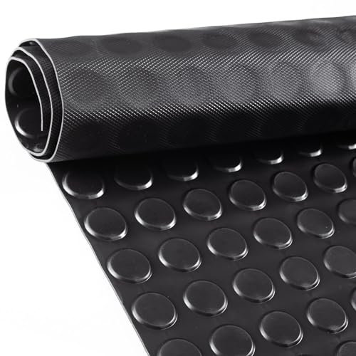 Gummimatte Noppenmatte Meterware 3mm Gummiläufer Noppen Bodenmatte als Werkstattboden, Antirutschmatte, Werkbank Auflage, Gummi Matte für Anhänger, Keller, Garage TPE Schwarz 100 x 100cm