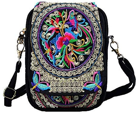 Serstone Bestickte Umhängetasche, Boho-Ethno-Umhängetasche, handgefertigte Handtasche, Handy-Geldbörse, mehrfarbig, 5.9*1.9*7.0 inch