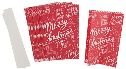 Rico Design Papiertüten Sterne-Set Merry Christmas, klein, Rot