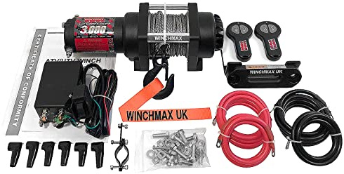 WINCHMAX Treuil électrique 12 V 1361 kg de qualité militaire Corde synthétique Dyneema SK75 15,5 m x 5 mm Crochet de chape 6,35 mm Télécommande sans fil