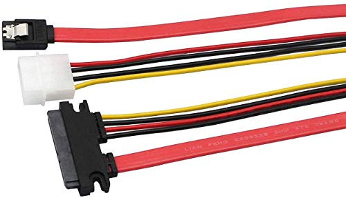 QiCheng&LYS 22 Pin SATA ATA de Datos y Power Combo Cable (sata22pin a Pin de Datos + de alimentación), 22 (7 + 15) SATA a 7 Pin SATA Cable de Datos + 4 Pin IDE Cable de alimentación LP4 (30 cm)