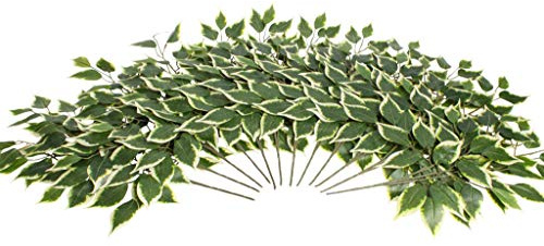 Evergreens künstlicher (Deko) Laubzweig 12 Stück (Ficus grün-weiß)