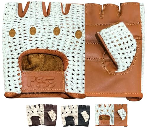 PSS Fingerlose Halbfinger Lederhandschuhe Herren Mann Fahrer Lenkrad Handschuhe Auto Fahren Fahrrad Radsport Rollstuhl Muskeltraining Bodybuilding Fitness Atmungsaktive, Ref 416, Kamel Größe M