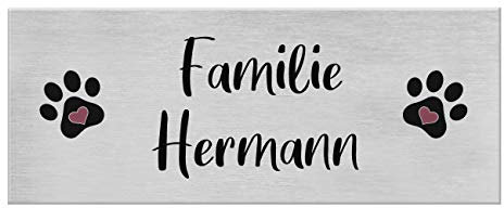 9 Motive, farbige Laserbeschriftung, UV- und witterungsbeständig - Edelstahl Briefkastenschild mit Gravur - Namensschild selbstklebend (3M) - Türschild personalisiert mit Namen - Pfote Herz