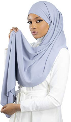 HE700 Damen-Hijab zum Hineinschlüpfen mit Knotenmütze, luxuriöser Medinenseide, pastellblau, One size