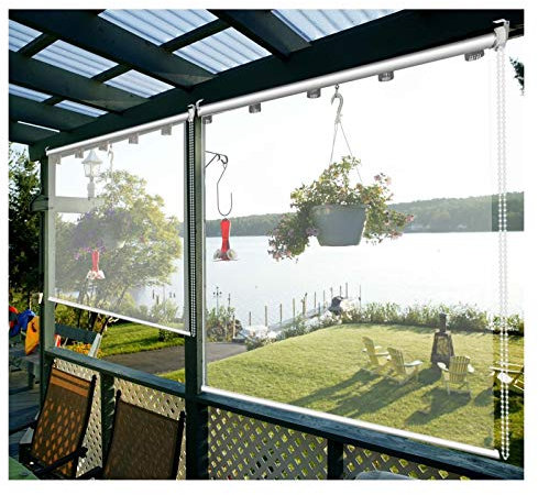 JLXJ PVC Rollos Balkon Fenster PVC-Rollläden mit Armaturen, Wasserdicht Transparent Horizontale Rollo-Jalousie für Außen Pavillon Büro (Color : W×H, Size : 145×160cm(57×63))