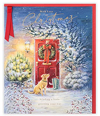 Clintons: Weihnachtskarte mit traditioneller Türszene.