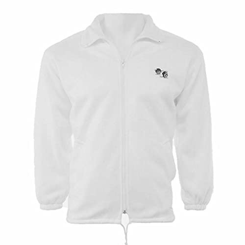 Silver® Mens Bowling Jacket Fully Fleece Lined Waterproof Hooded Jackets, Body Warmer and Trouser Lawn Bowls Club Waterproof Pants Outerwear Tops & Bottoms (White Fleece jacket, L)