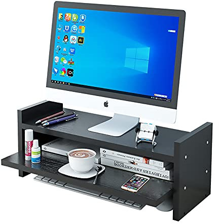 Einstellbare Stabil Schreibtisch Organizer Monitorständer,Ergonomischem Nackenschmerzen Lindern Doppel Computerständer,Für Computer Pc Imac-Schwarz 50x19.5x20cm(20x8x8inch)