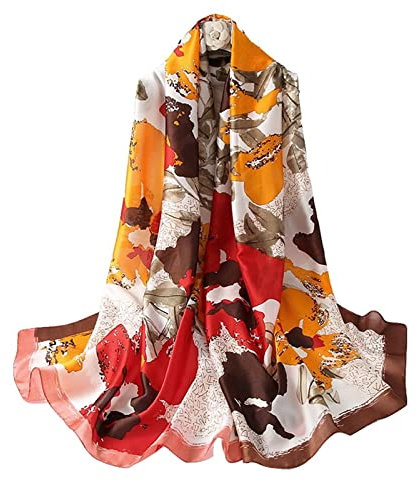 Silk scarf Women Shawl Yellow Scarf Stain Neckerchief Head Wrap Thin Scarf Ladies Beach Shawl Vintage Bridal Chiffon Scarf Muslim Colorful Cloth Christmas Decorations Scarf Belt (Black)