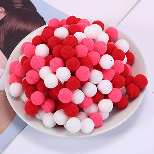 250 Stück Bunte Mini Pompons,25mm Pompom Bälle Kleine Bommeln,Flauschigen Plüschbälle Filzkugeln Deko für Geburtstag & Hochzeit Party Dekorieren Lustige DIY Nähen Basteln Handwerk,Rot Rose Weiß