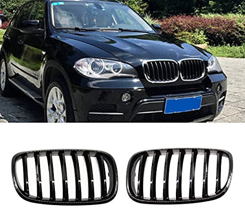 HZTWFC Frontnierengitter Einzellamelle glänzend schwarz Morden Stil Frontstoßstangengrill Auto Styling Grill links rechts für BMW E70 E71 X5 X6 2007–2013