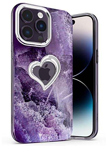 VENA vLove Marble Case Compatible with Apple iPhone 14 Pro Max (6.7-inch), Heart Shape (Magsafe Compatible) Dual Layer Slim Hybrid Bumper Case Cover - Purple