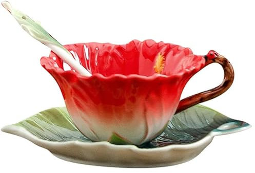 YUWEN Creativo 3D Dipinto a Mano Fusang Fiore Girasole Clivia Smalto Colore Ceramica Set da tè per caffè Piatto per Tazza di t蠠 pomeridiano