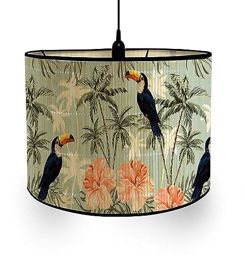 Morbuy Lampenschirm für Tischlampe, Tropenwald Druck Tischlampenschirm Stoffschirm Lampe Stehlampenschirme Textilschirm für Pendelleuchte Wandleuchte Stehlampe Deckenleuchte Dekoration (Tukan)