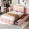 KecDuey Einzelbett Polsterbett 90x200cm mit LED Leuchten, 2 Schubladen, hautfreundlicher Leinenpolsterung flach Kinderbett Jugendbett Gästebett (Pink)