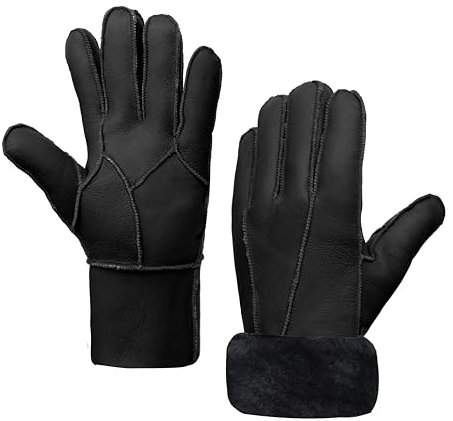 MGGMOKAY Herren Lederhandschuhe Schaffell Shearling Warme Winterhandschuhe,Schwarz,M