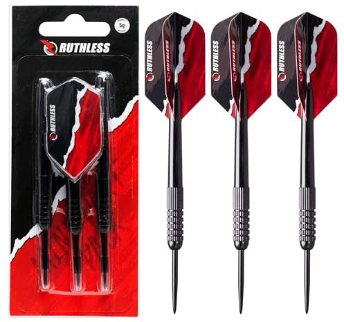 Ruthless Mini Dart Set | Miniatur Leichte Stahlspitze Darts Set inkl. Flights, Schwarz (BX238)