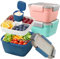 3 Pack Double Layer Bento Box with Sauce Box,1.5L Salad Lunch Container, Large Lunch Box Bowls with Divided Compartments for Adults Children, School, Office, Fruit, Picnic Travel (3 Color)
