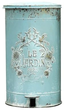 UNISTRENGH - Poubelle Rectangulaire à Pédale, 17L - Aspect Métal - Pour Cuisine, Bureau, Jardin- 27 x 27 x 45cm - Bleu Décor Rétro