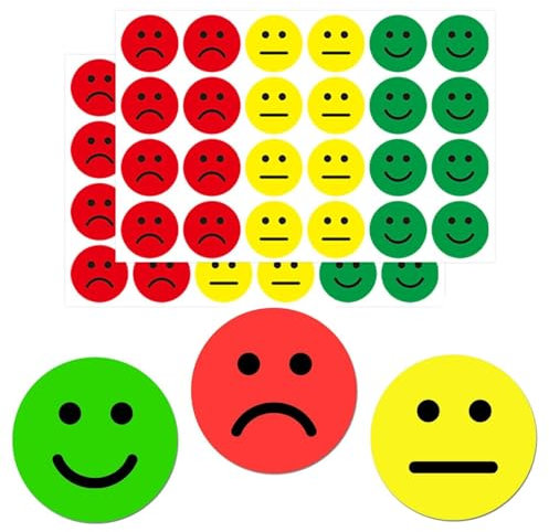 Stimmungsaufkleber, Smile Aufkleber Sticker, Smiley Face Sticker ø 2cm - Lächeln (Gün) - Neutral (Gelb) - Traurig (Rot) traurige Aufkleber, Smiley-Aufkleber, rot-gelb-grüne Aufkleber, 2,5 cm