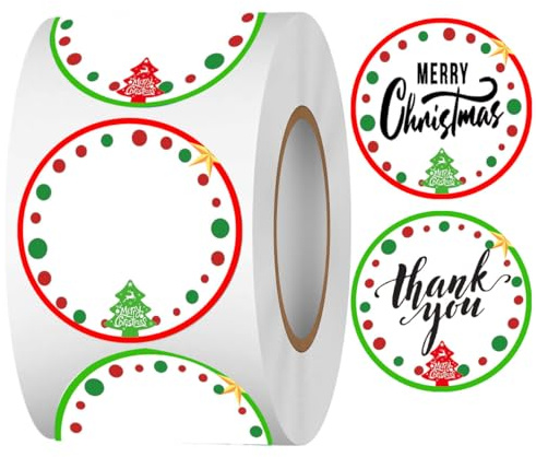 Christmas Themed Direct Thermal Labels,2 inch Color Coding Dot Happy New Year Labels for Thermal Label Printer Shipping Label Printer for Xmas New Year Party Business 500 Pcs Per Roll