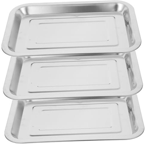 MAGICLULU 3st Gemüsewaschschale Edelstahlschale Antihaft-halbblatt Rechteckige Restauranttabletts Fisch Serviertablett Backofen Tablett Tasse Serviertablett Antihaft-backblech Backform Grill